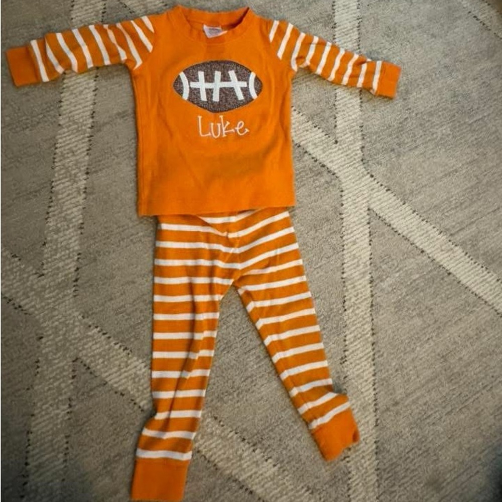 Orange Striped Football Pajama Set
